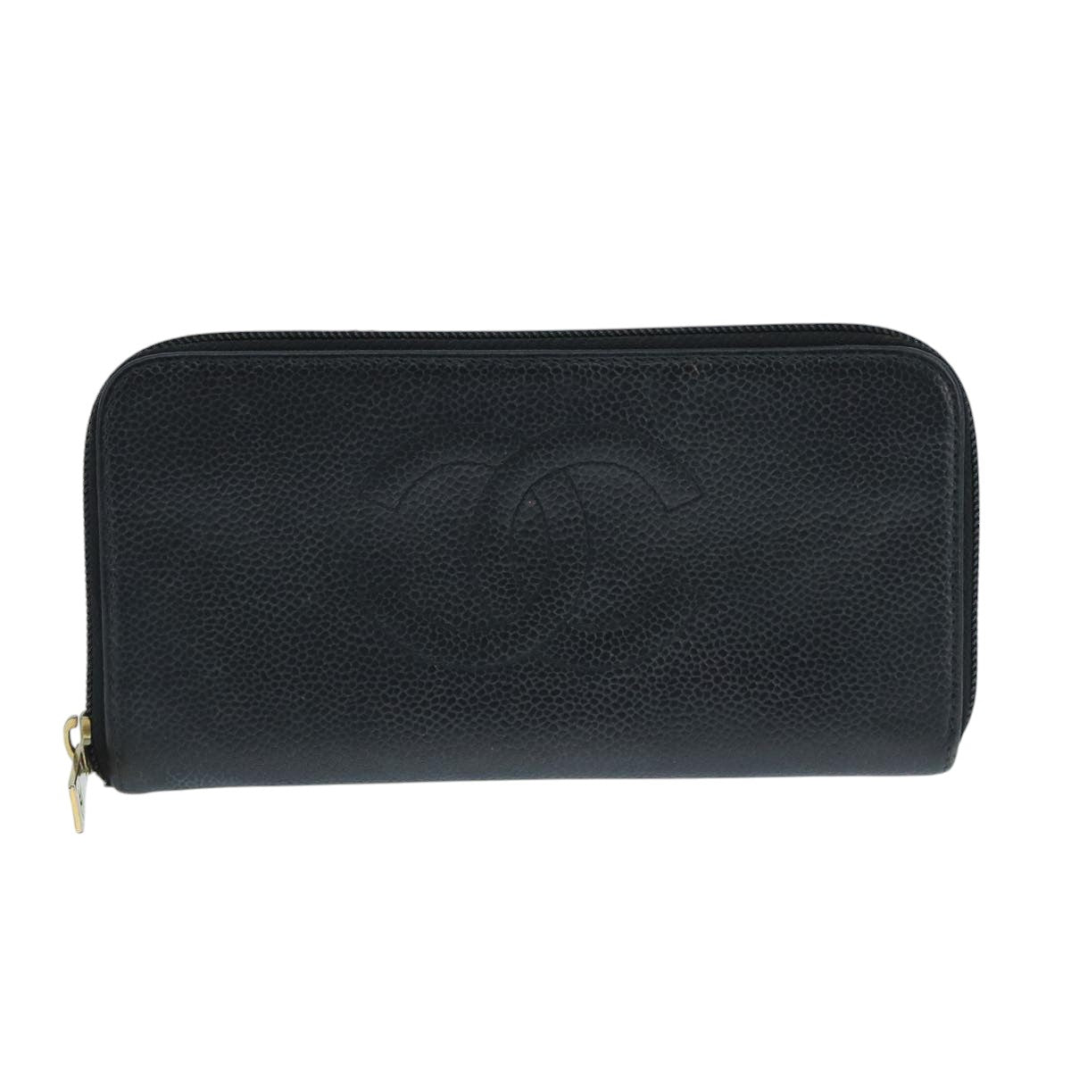 CHANEL COCO Mark Wallet Caviar Skin Black Gold CC 105006