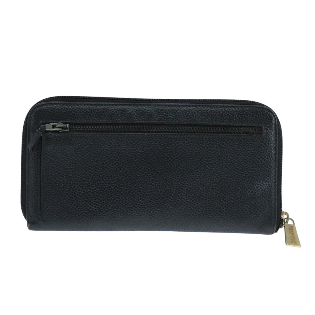 CHANEL COCO Mark Wallet Caviar Skin Black Gold CC 105006