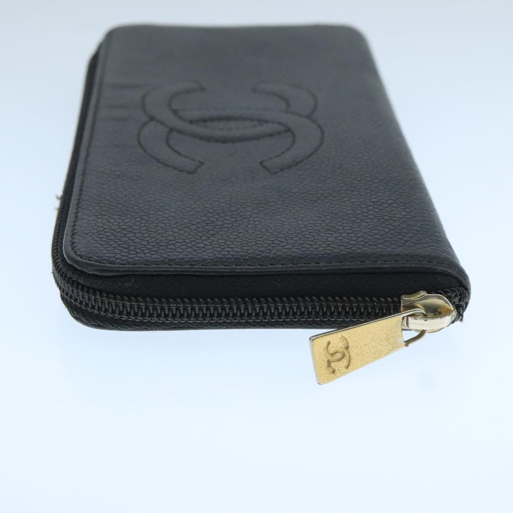 CHANEL COCO Mark Wallet Caviar Skin Black Gold CC 105006