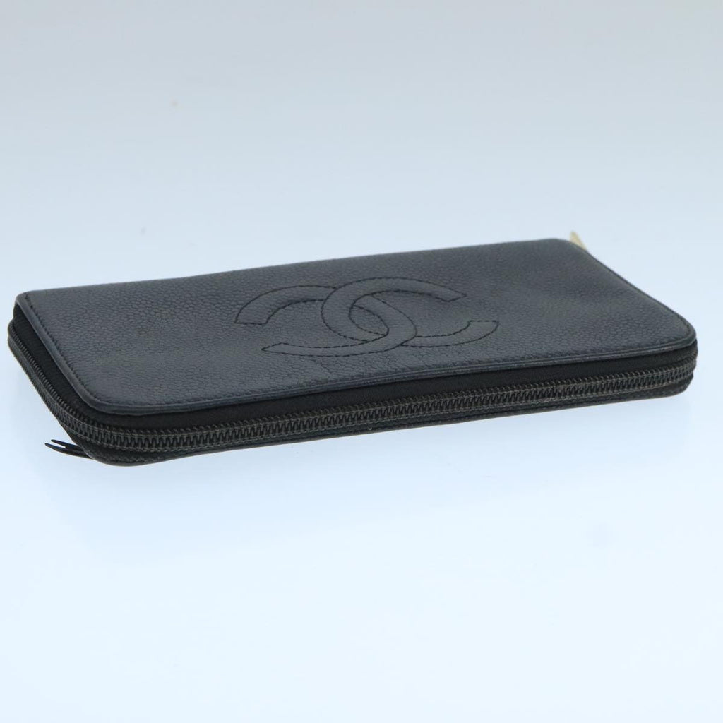 CHANEL COCO Mark Wallet Caviar Skin Black Gold CC 105006