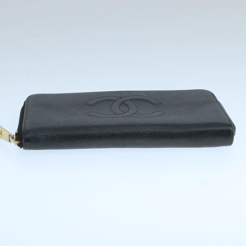CHANEL COCO Mark Wallet Caviar Skin Black Gold CC 105006