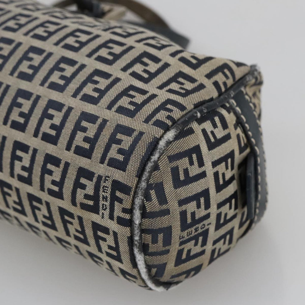 FENDI Zucchino Canvas Hand Bag Navy Silver 105071