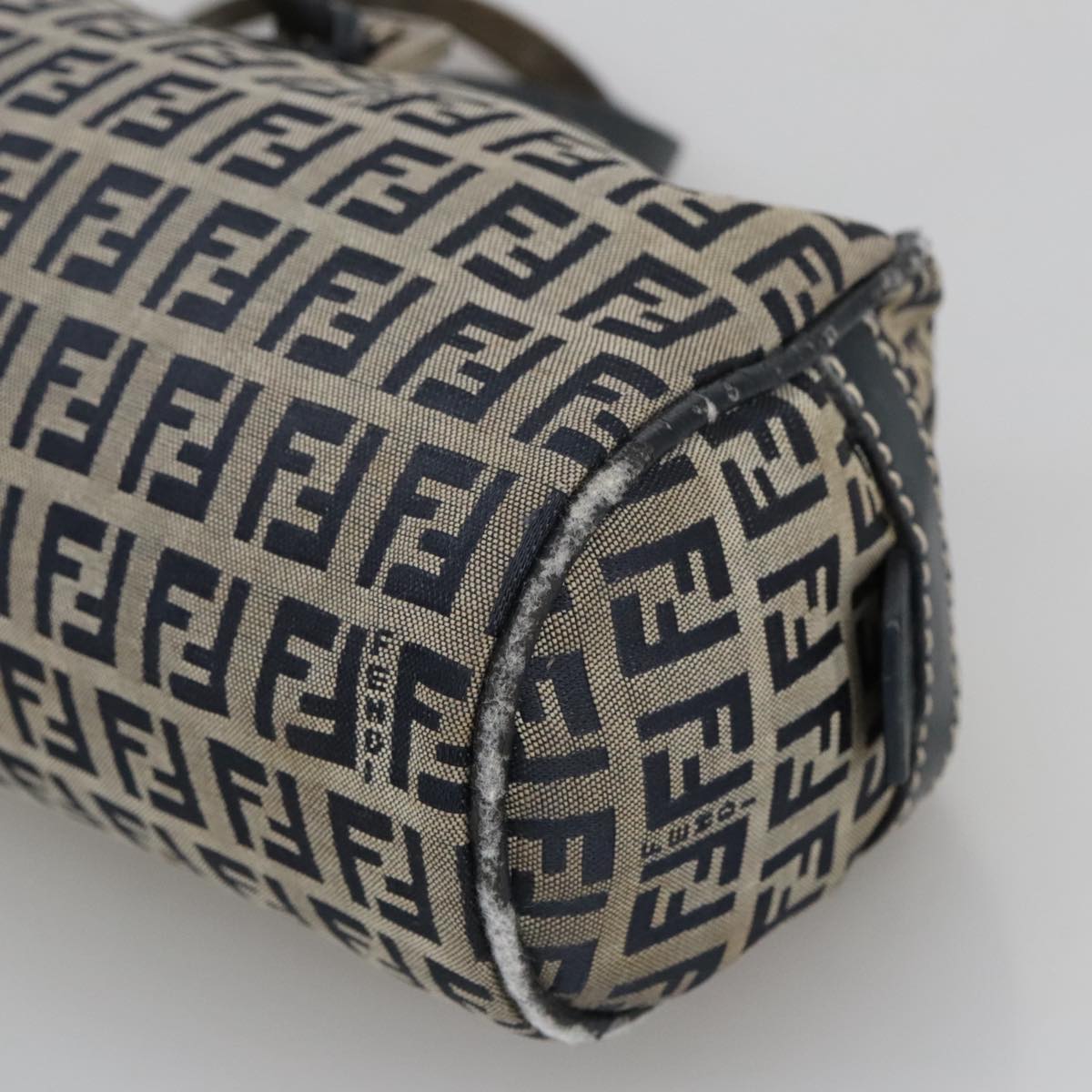 FENDI Zucchino Canvas Hand Bag Navy Silver 105071