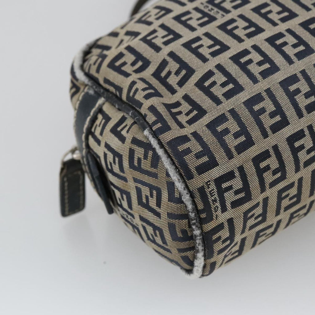 FENDI Zucchino Canvas Hand Bag Navy Silver 105071
