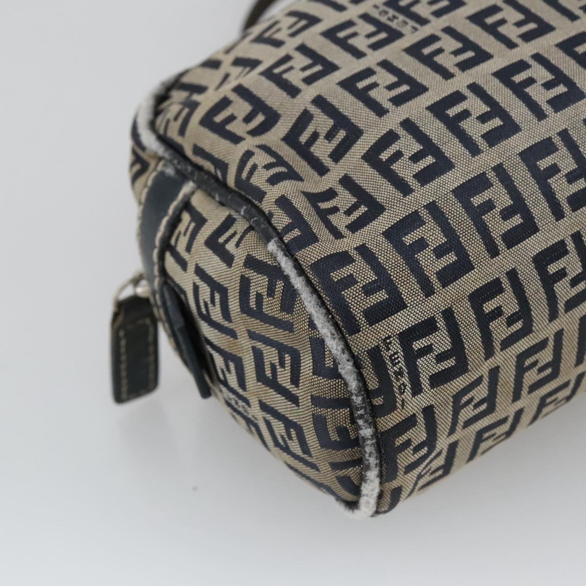 FENDI Zucchino Canvas Hand Bag Navy Silver 105071