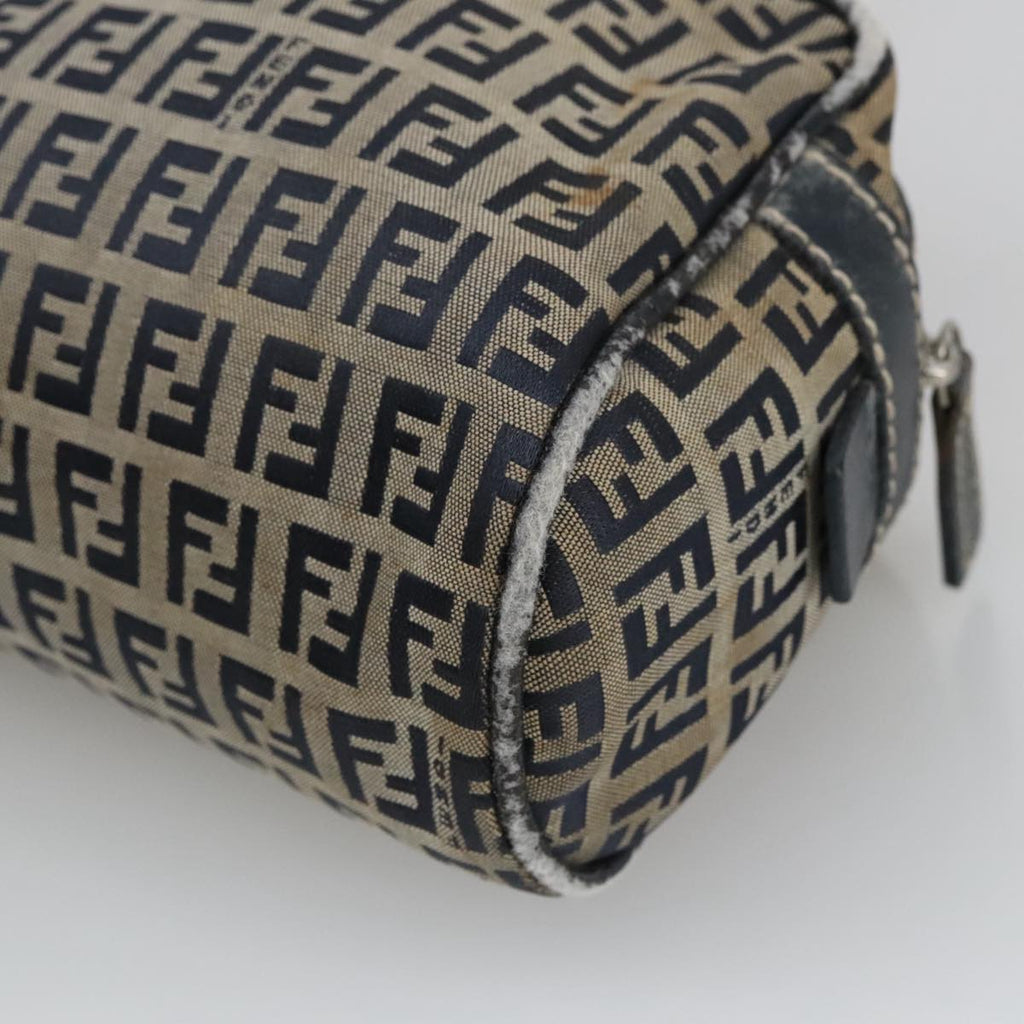 FENDI Zucchino Canvas Hand Bag Navy Silver 105071