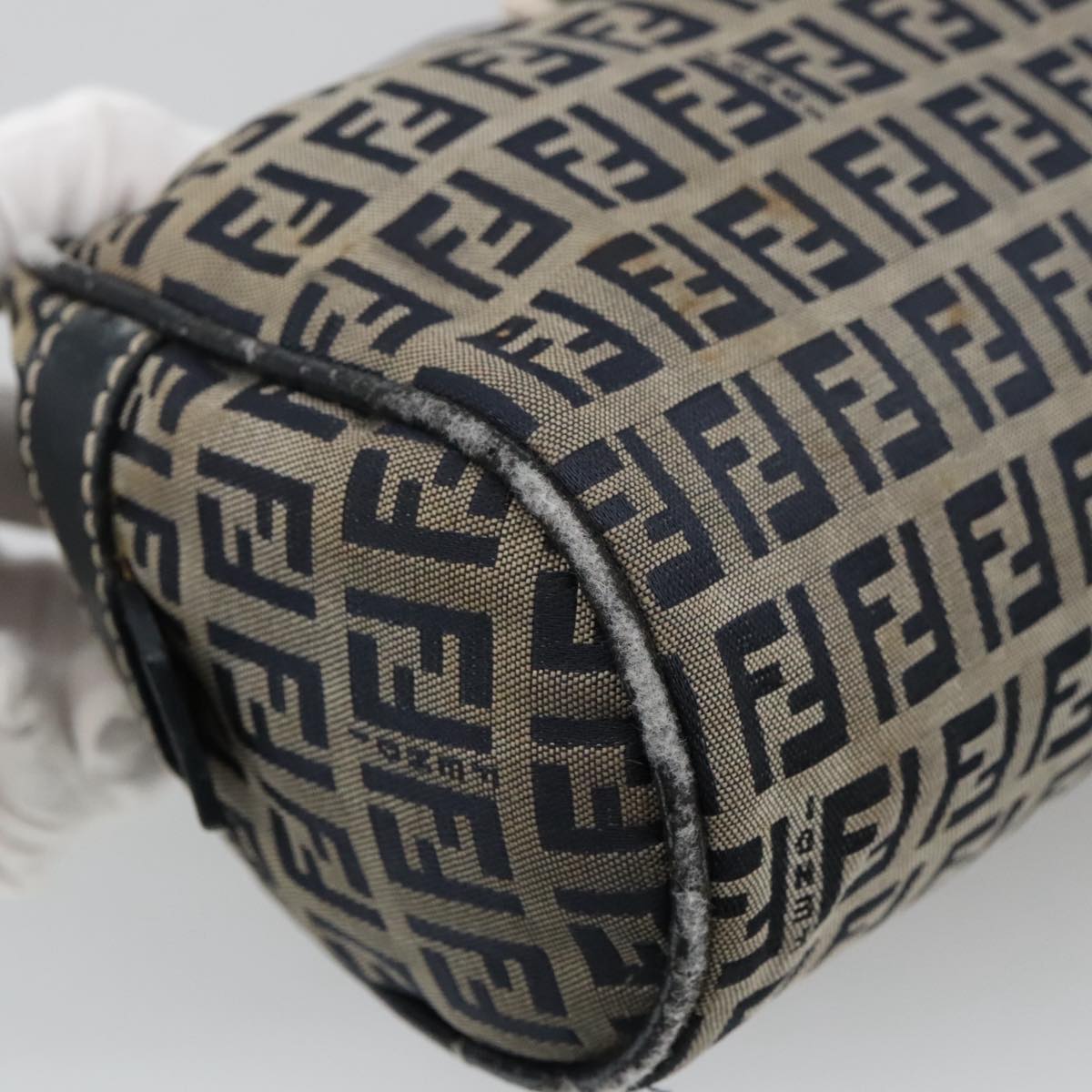FENDI Zucchino Canvas Hand Bag Navy Silver 105071