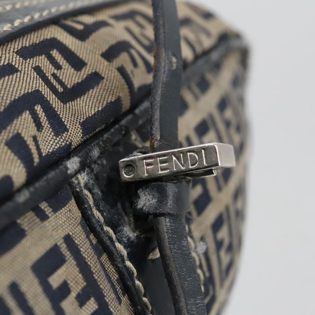 FENDI Zucchino Canvas Hand Bag Navy Silver 105071