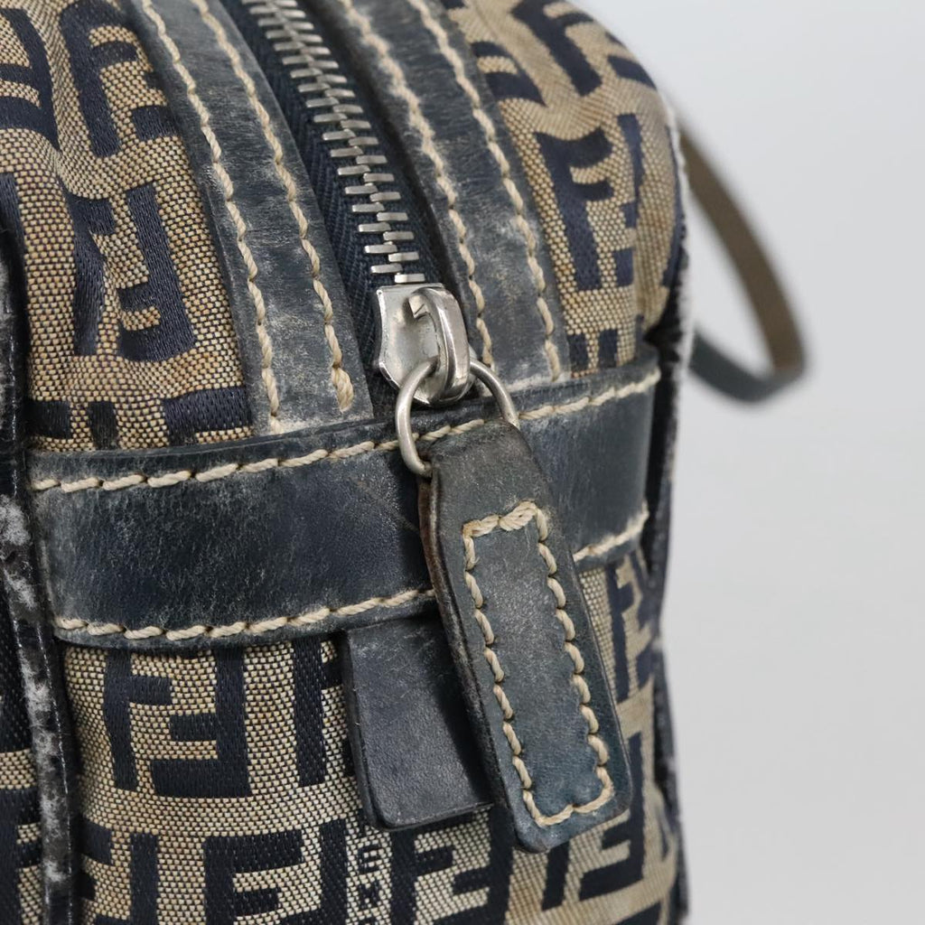 FENDI Zucchino Canvas Hand Bag Navy Silver 105071