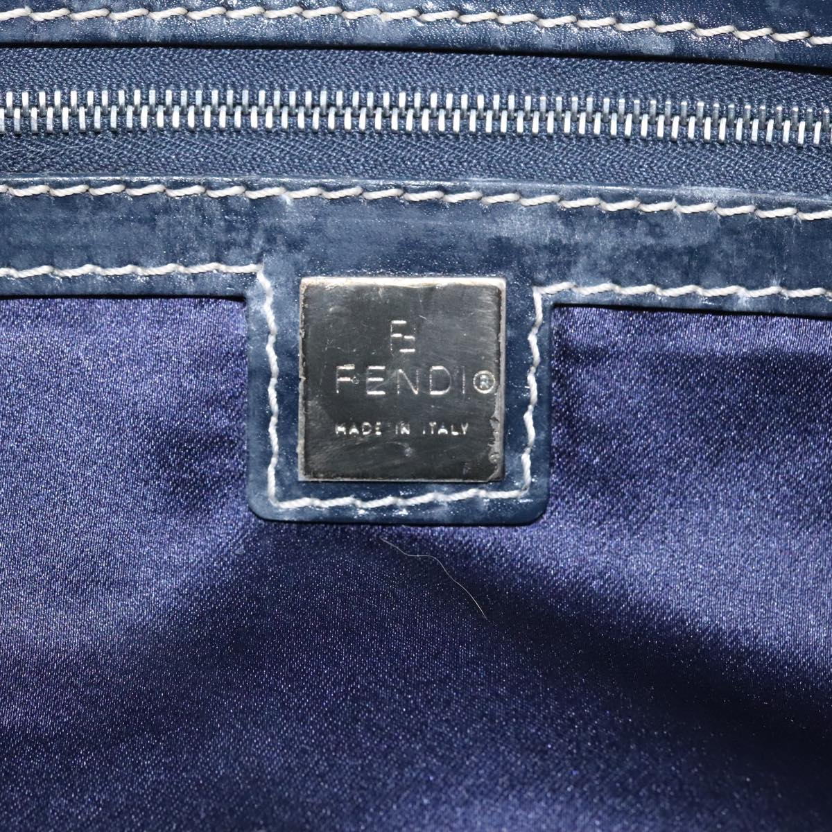 FENDI Zucchino Canvas Hand Bag Navy Silver 105071