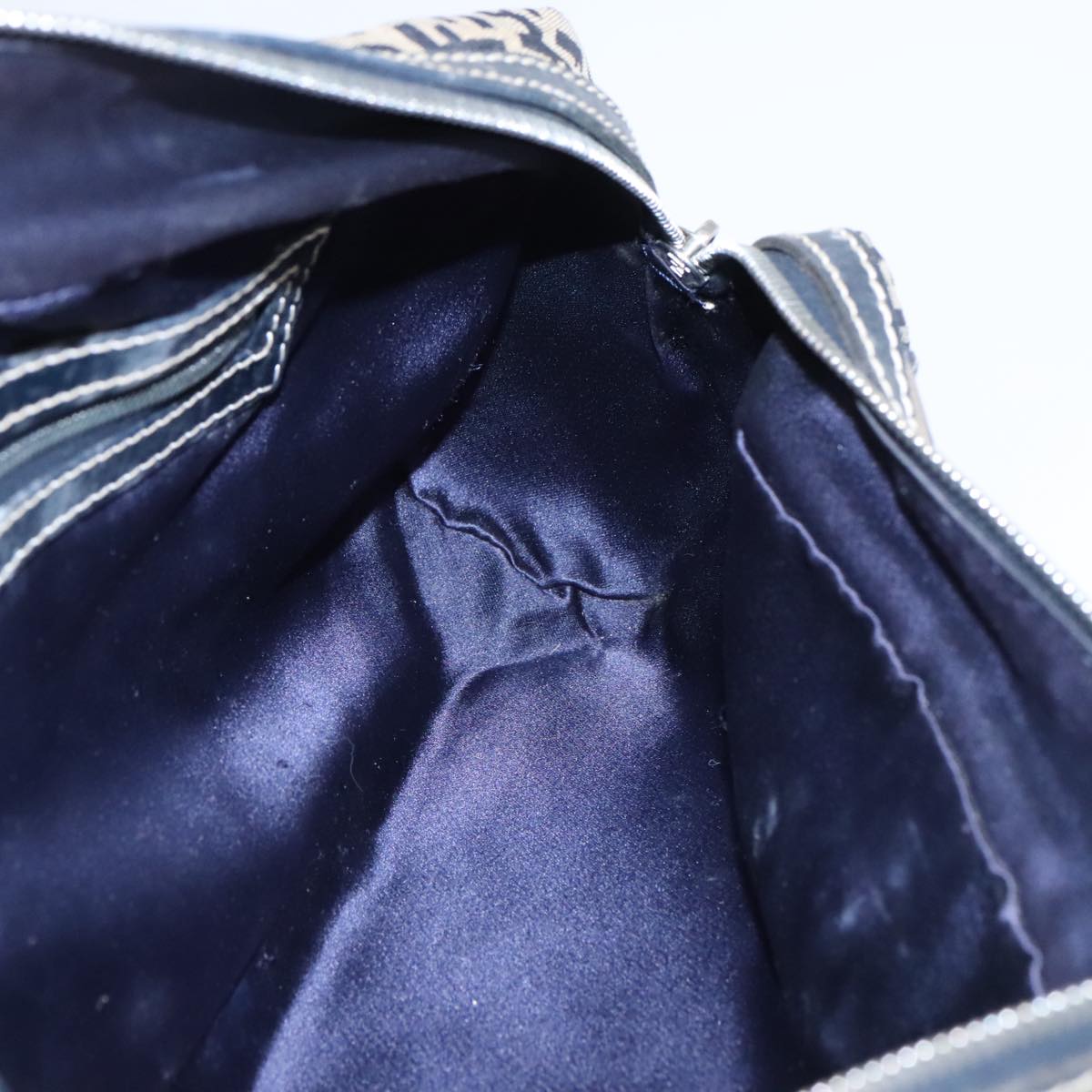 FENDI Zucchino Canvas Hand Bag Navy Silver 105071