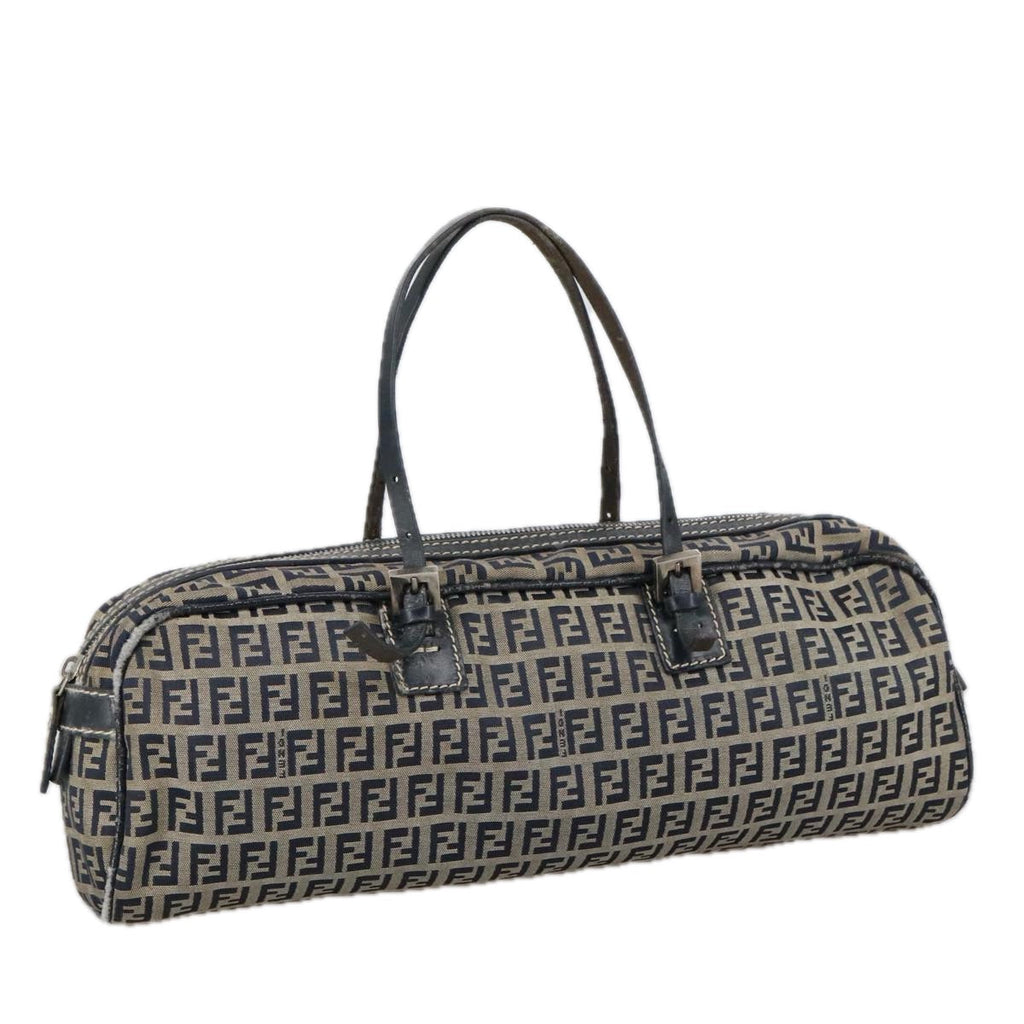 FENDI Zucchino Canvas Hand Bag Navy Silver 105071