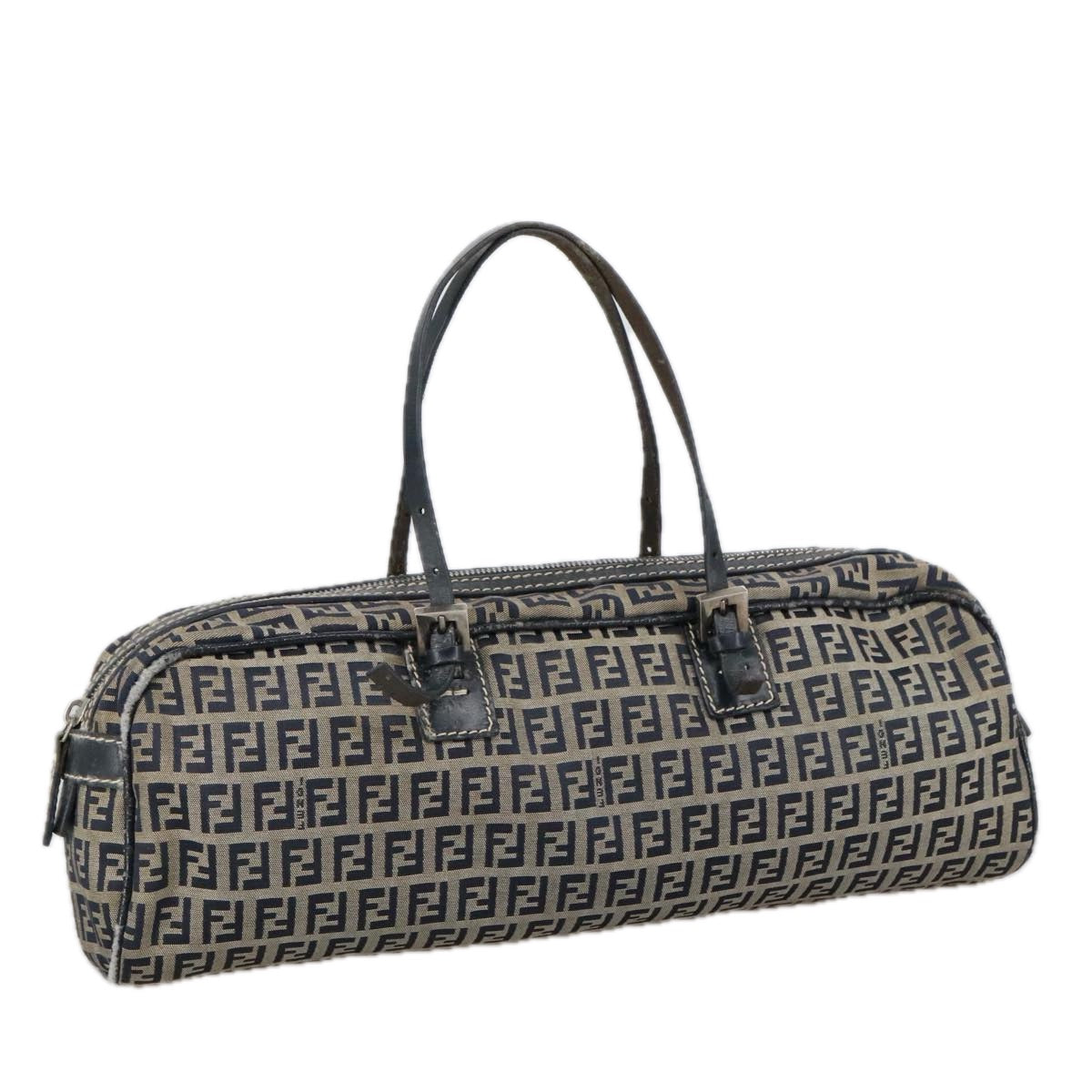 FENDI Zucchino Canvas Hand Bag Navy Silver 105071