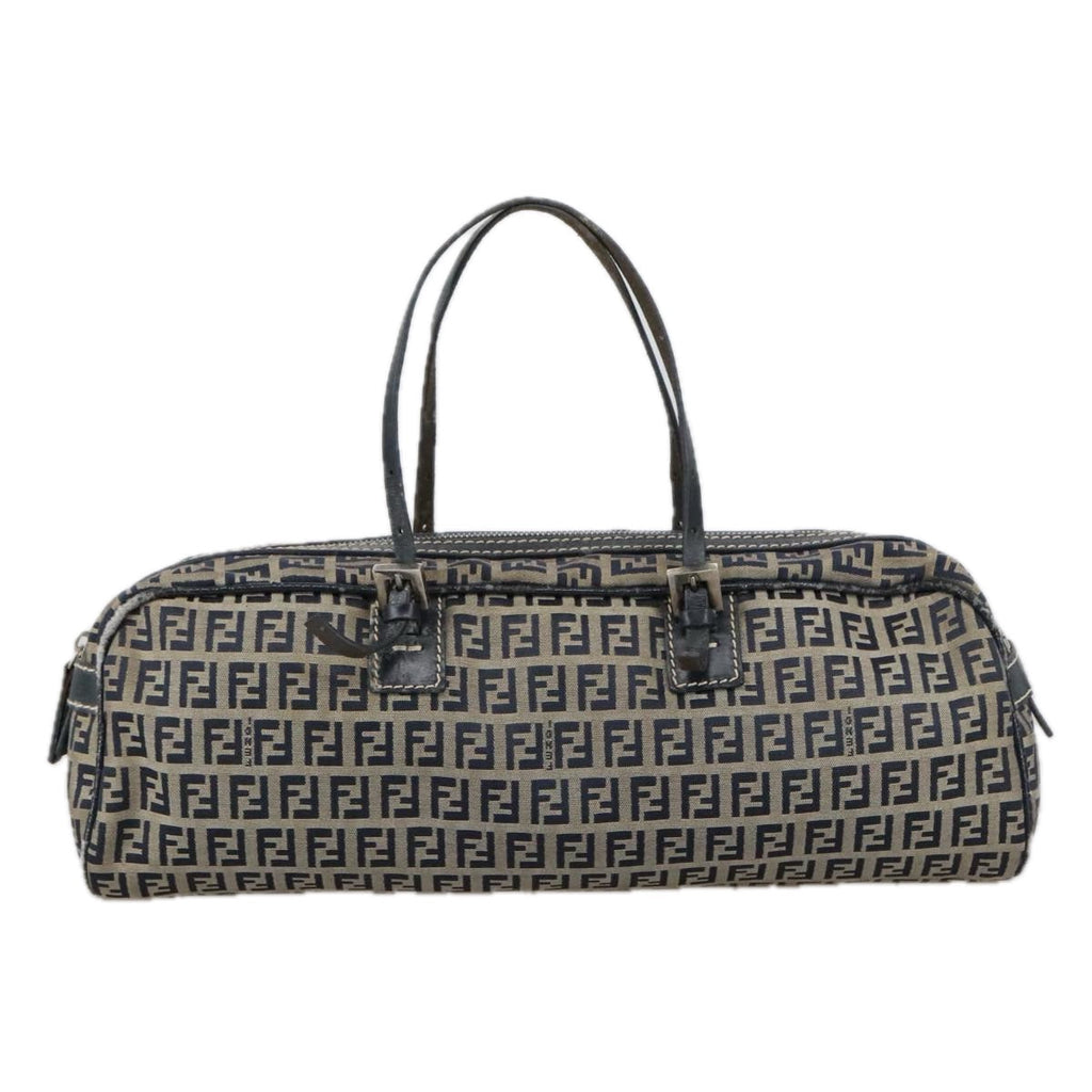 FENDI Zucchino Canvas Hand Bag Navy Silver 105071