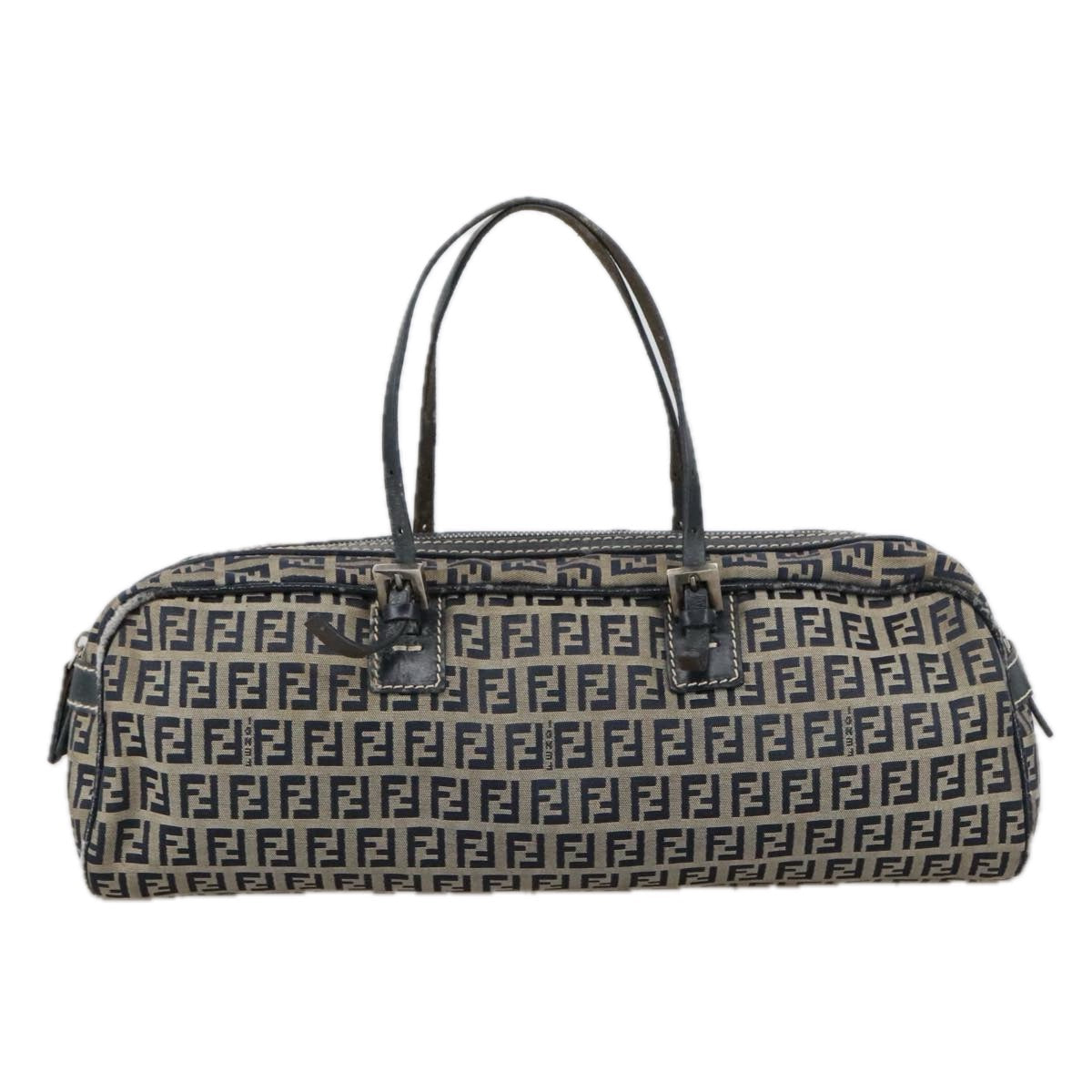 FENDI Zucchino Canvas Hand Bag Navy Silver 105071