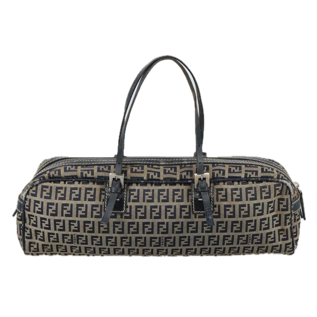 FENDI Zucchino Canvas Hand Bag Navy Silver 105071