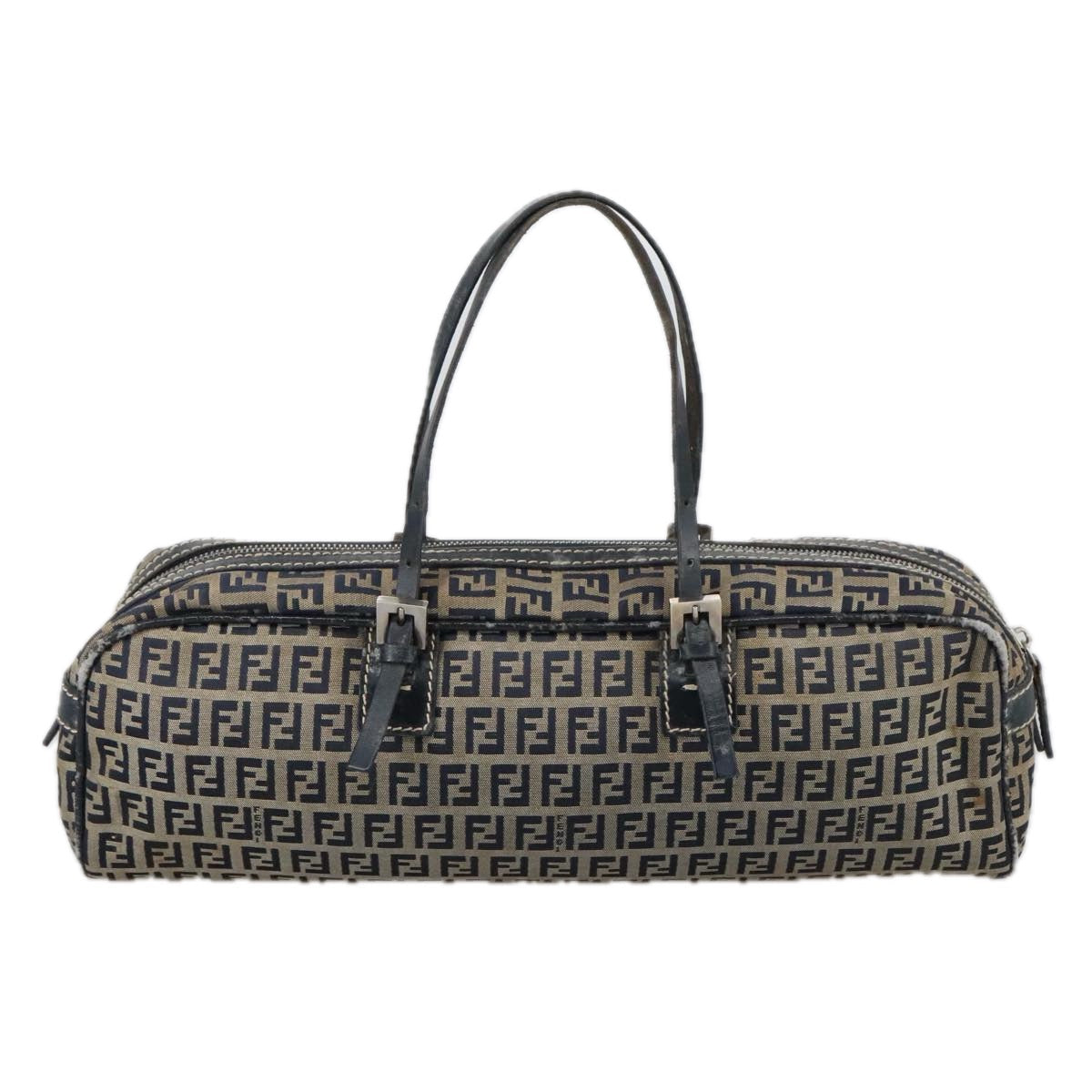 FENDI Zucchino Canvas Hand Bag Navy Silver 105071