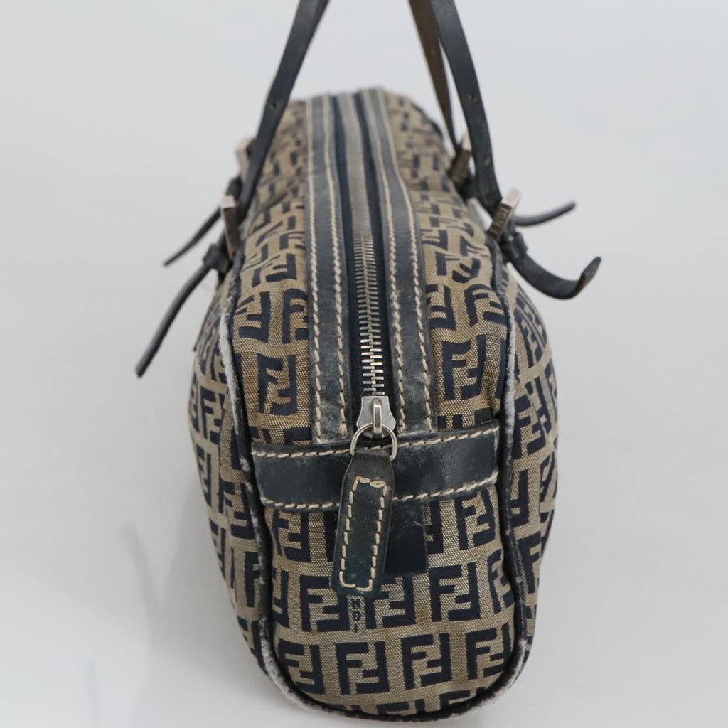 FENDI Zucchino Canvas Hand Bag Navy Silver 105071