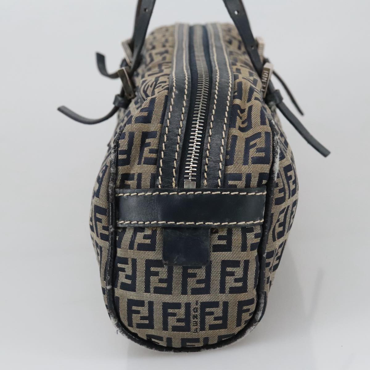 FENDI Zucchino Canvas Hand Bag Navy Silver 105071