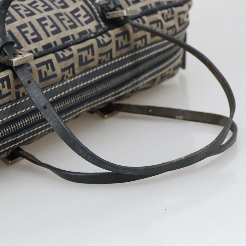 FENDI Zucchino Canvas Hand Bag Navy Silver 105071