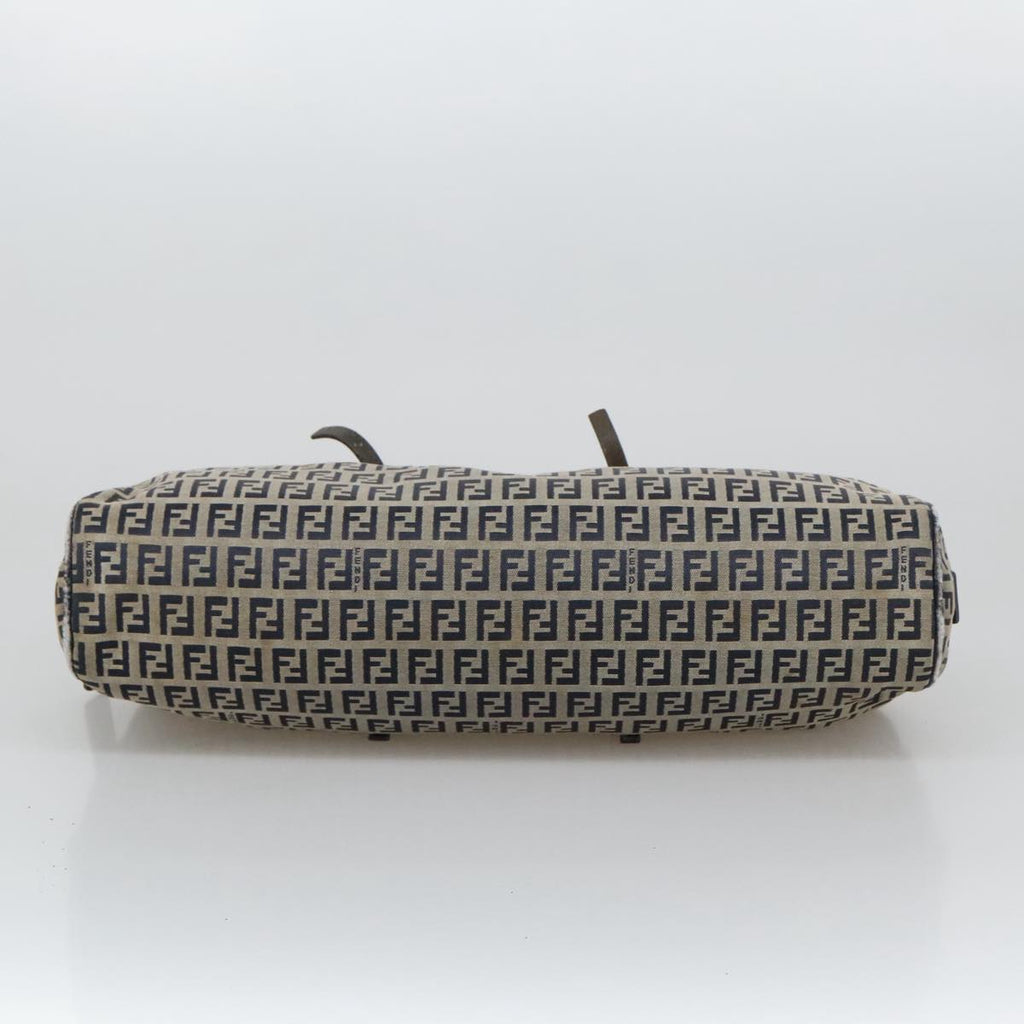 FENDI Zucchino Canvas Hand Bag Navy Silver 105071