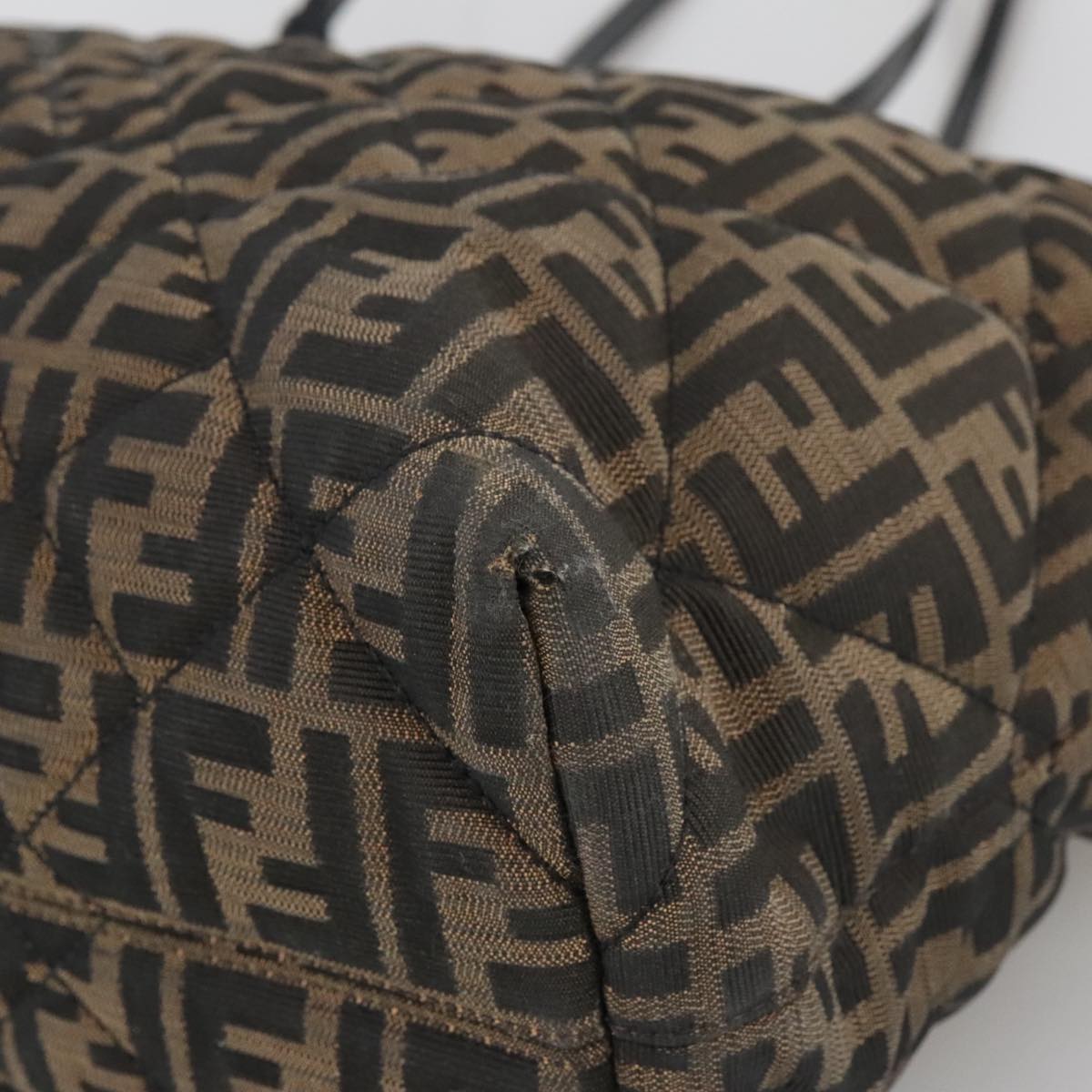FENDI Zucca Canvas Quilted Tote Bag Brown Black 105094