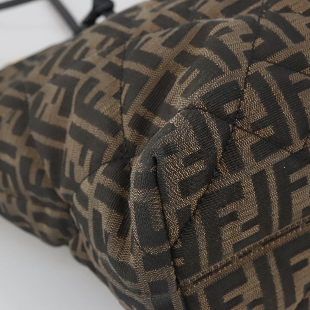 FENDI Zucca Canvas Quilted Tote Bag Brown Black 105094