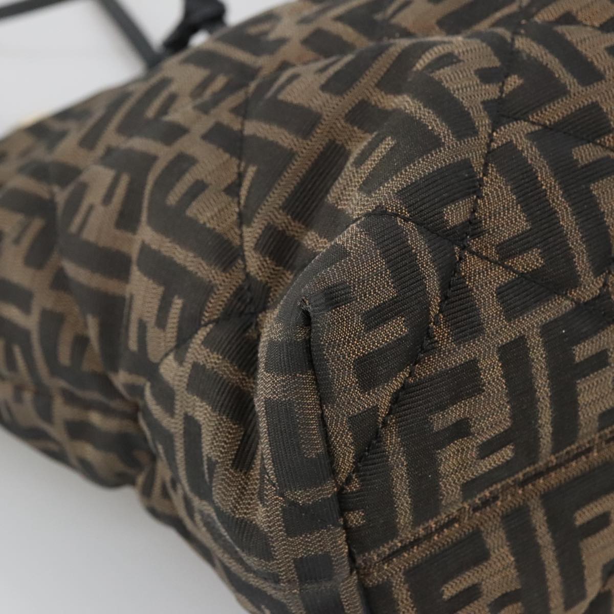 FENDI Zucca Canvas Quilted Tote Bag Brown Black 105094