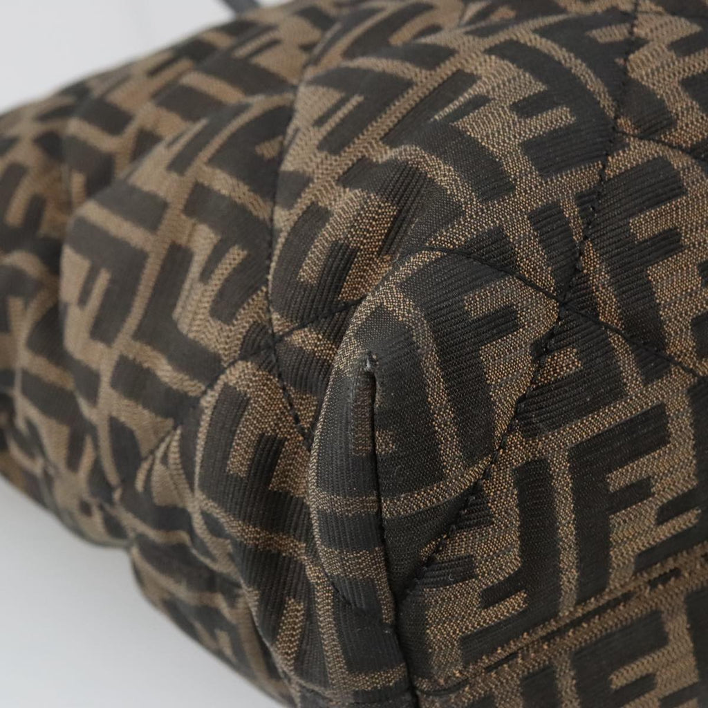 FENDI Zucca Canvas Quilted Tote Bag Brown Black 105094