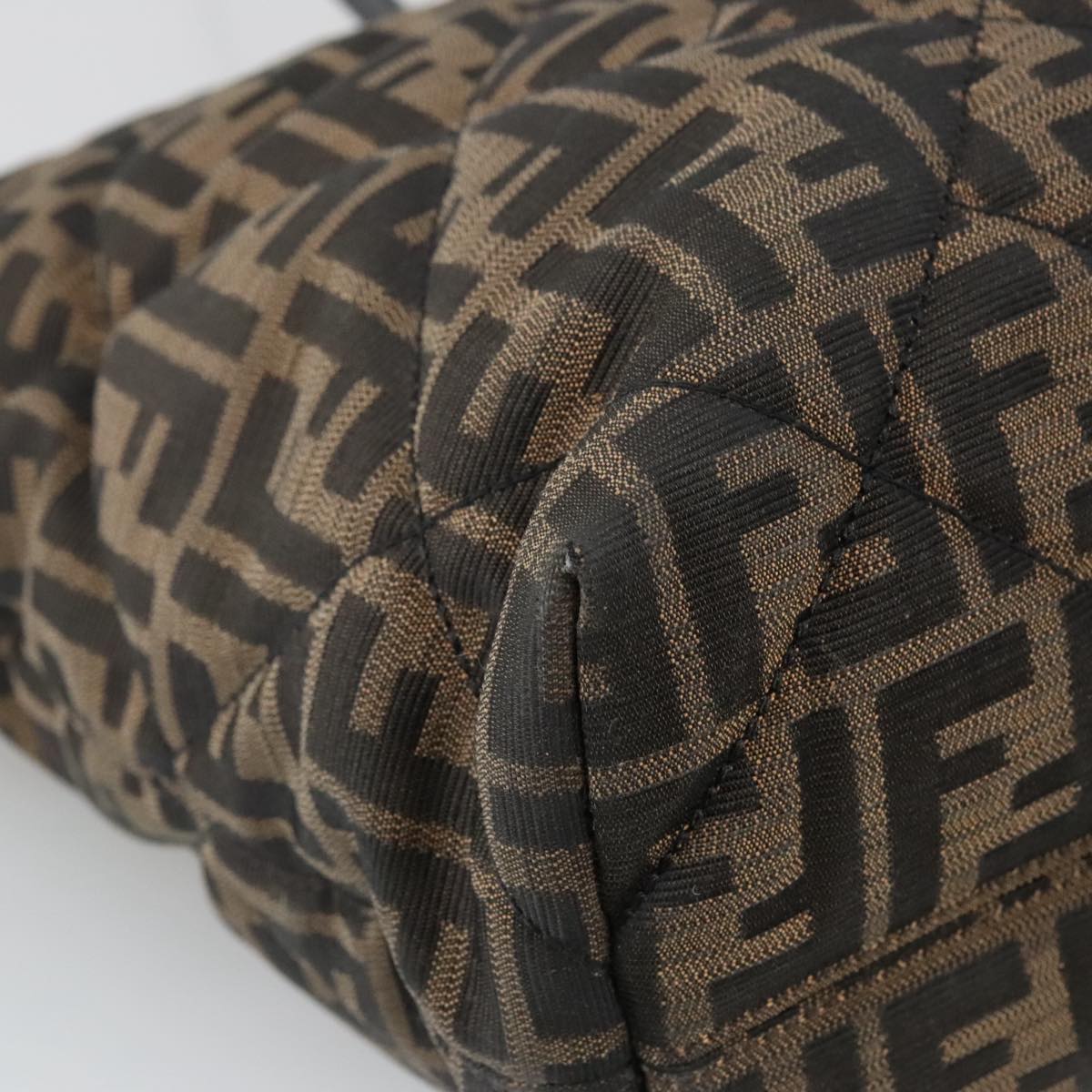 FENDI Zucca Canvas Quilted Tote Bag Brown Black 105094