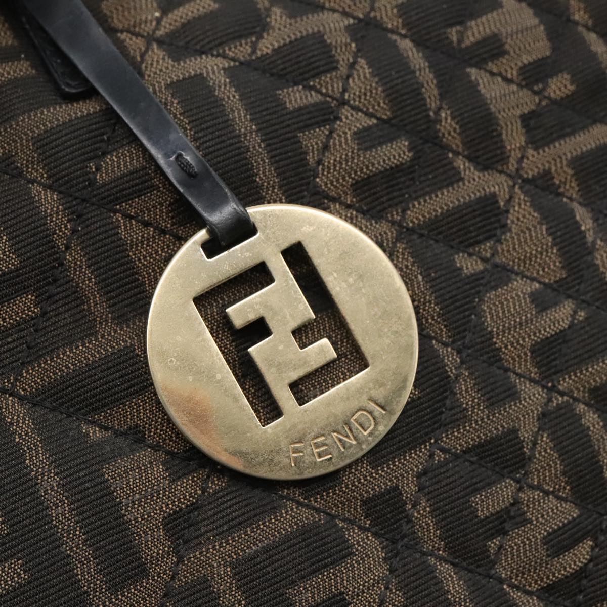 FENDI Zucca Canvas Quilted Tote Bag Brown Black 105094