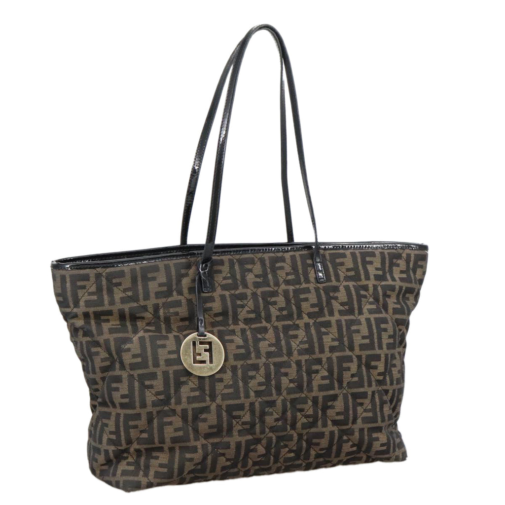 FENDI Zucca Canvas Quilted Tote Bag Brown Black 105094