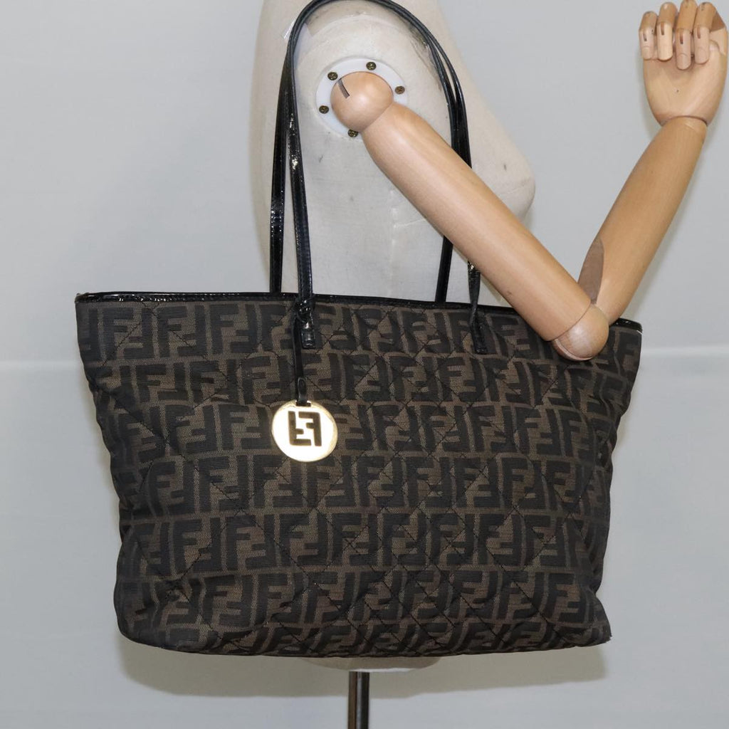 FENDI Zucca Canvas Quilted Tote Bag Brown Black 105094