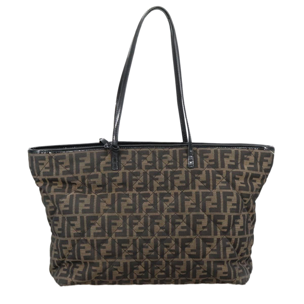 FENDI Zucca Canvas Quilted Tote Bag Brown Black 105094