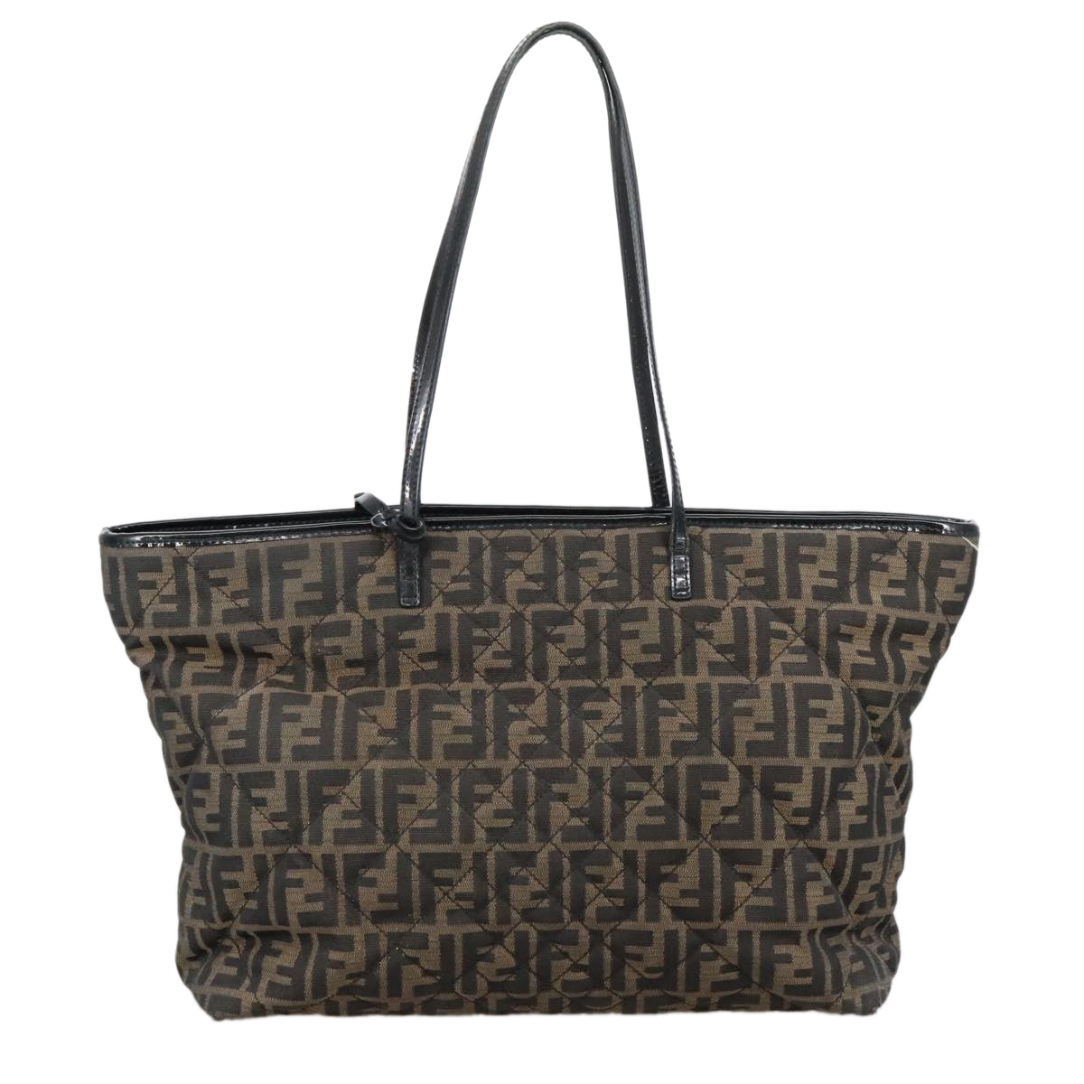 FENDI Zucca Canvas Quilted Tote Bag Brown Black 105094