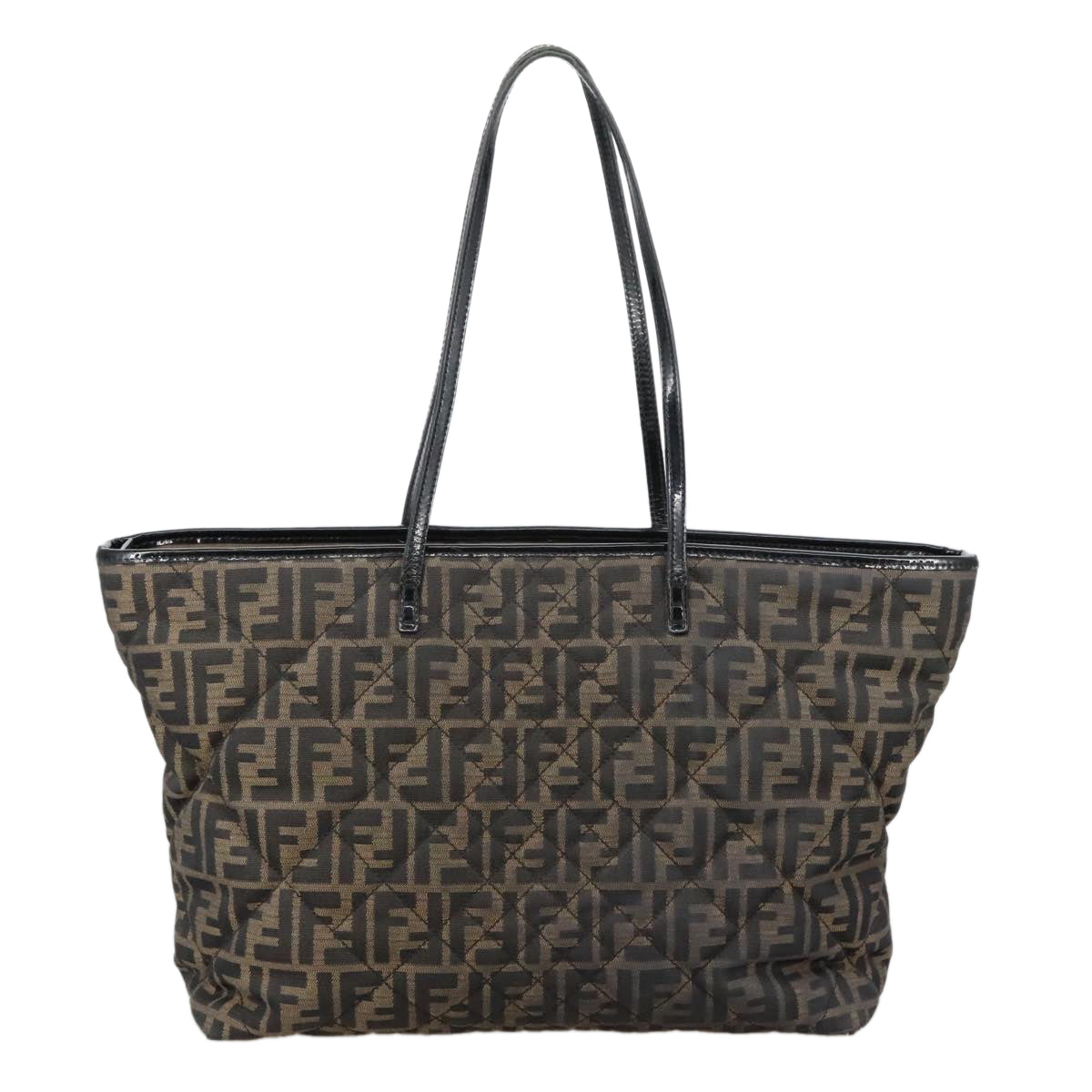 FENDI Zucca Canvas Quilted Tote Bag Brown Black 105094