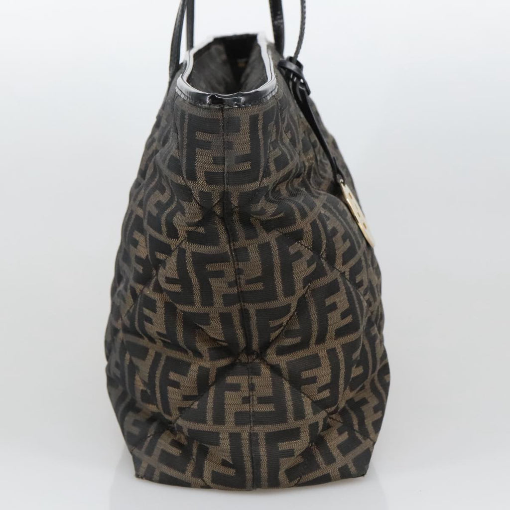 FENDI Zucca Canvas Quilted Tote Bag Brown Black 105094