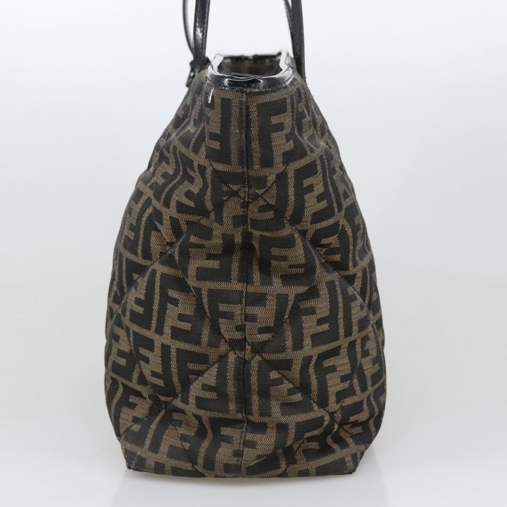 FENDI Zucca Canvas Quilted Tote Bag Brown Black 105094