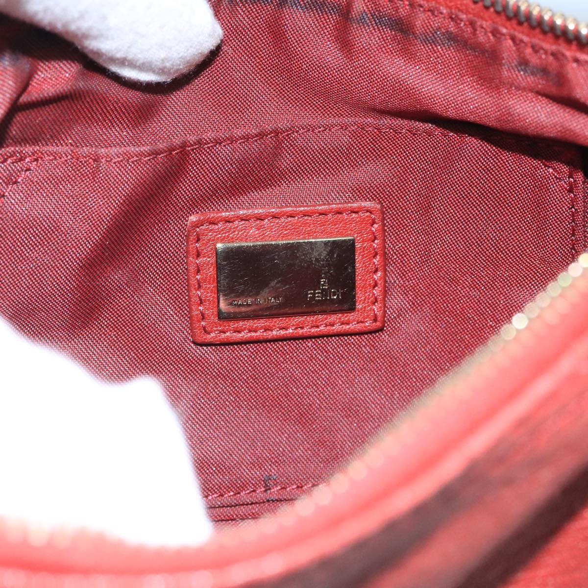 FENDI Shoulder Bag Leather Red Gold 105129