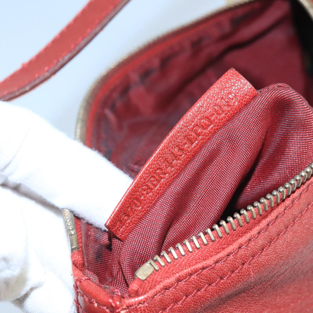 FENDI Shoulder Bag Leather Red Gold 105129