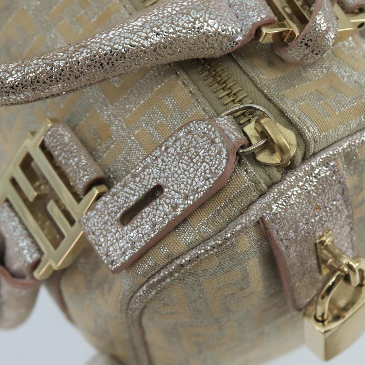 FENDI Zucchino Canvas Hand Bag Silver 105253