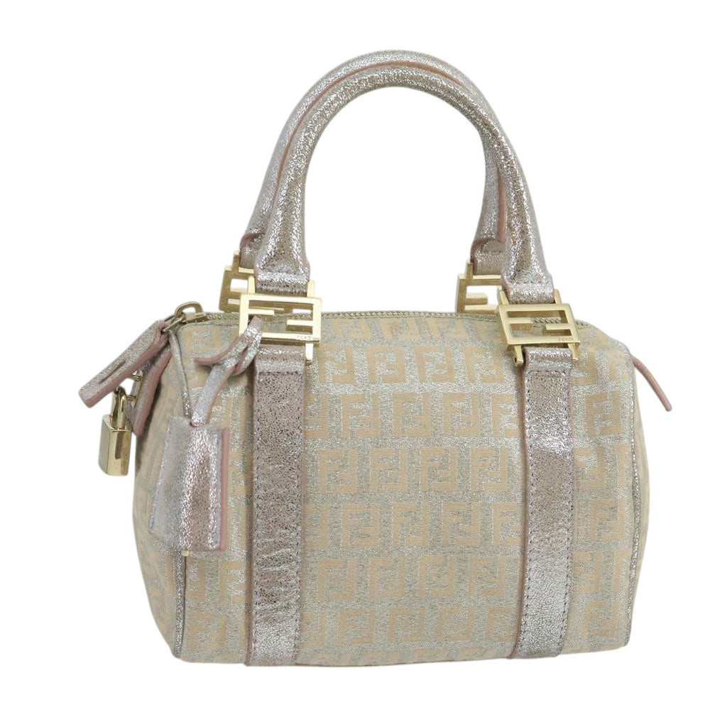 FENDI Zucchino Canvas Hand Bag Silver 105253