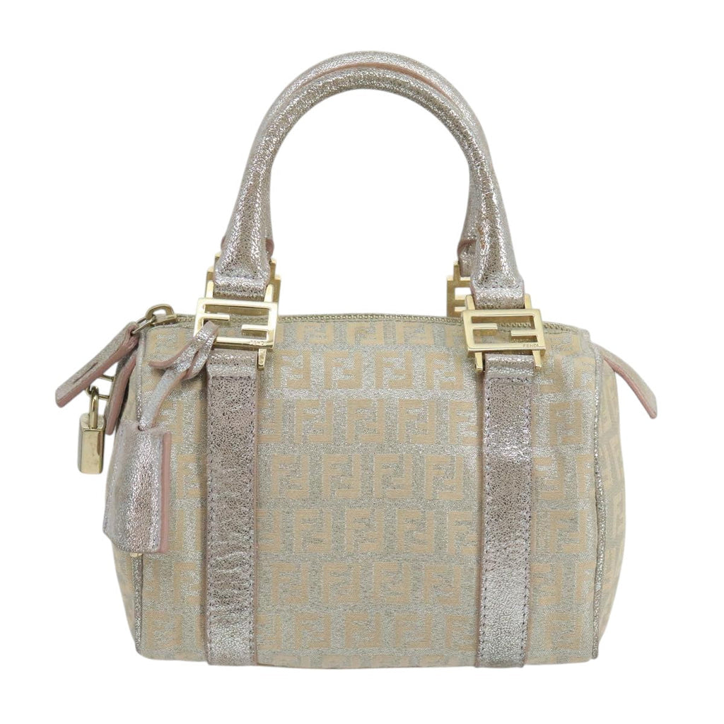 FENDI Zucchino Canvas Hand Bag Silver 105253