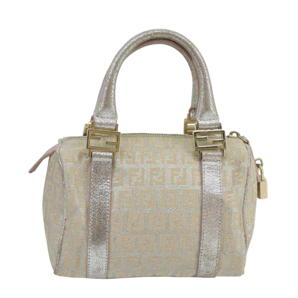 FENDI Zucchino Canvas Hand Bag Silver 105253