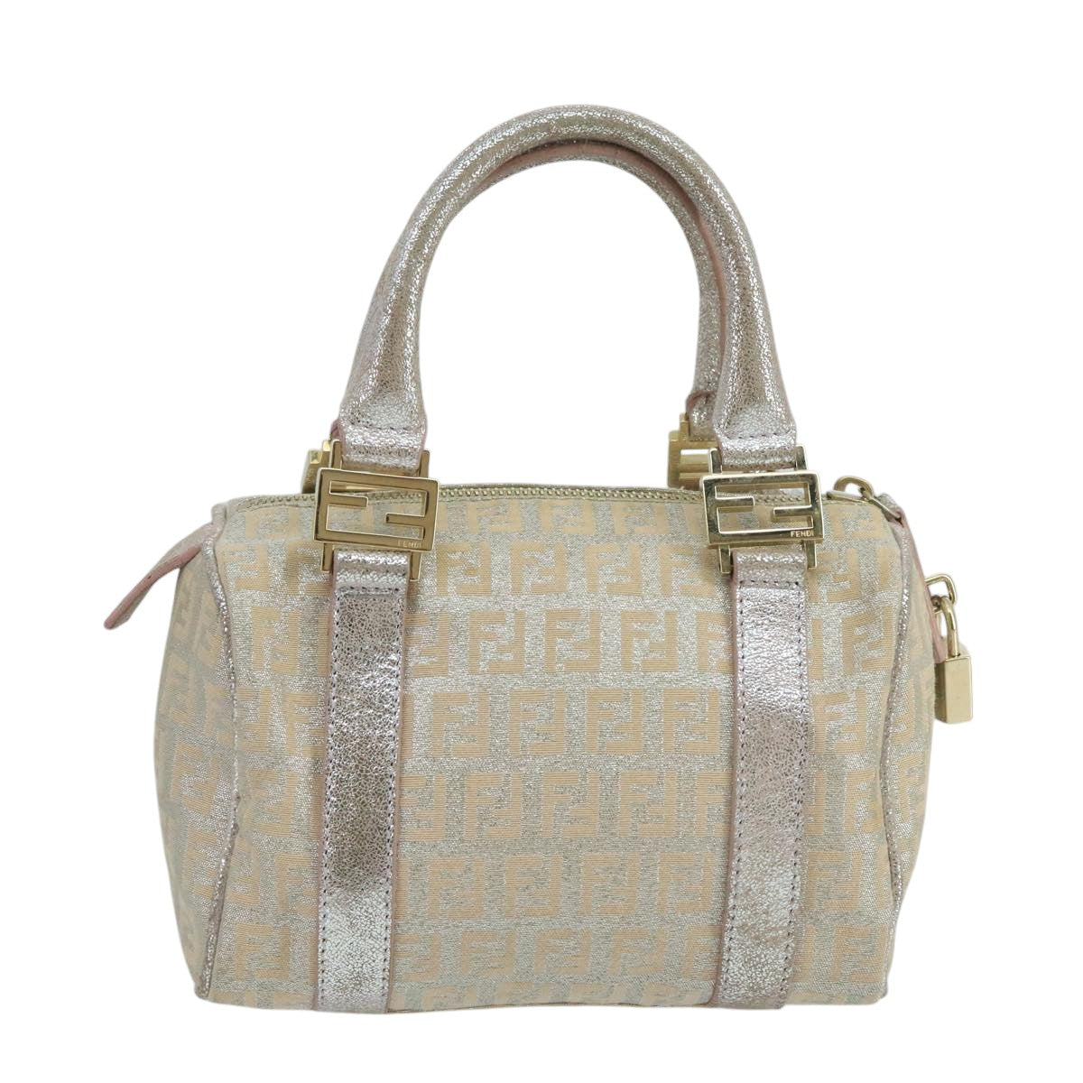 FENDI Zucchino Canvas Hand Bag Silver 105253