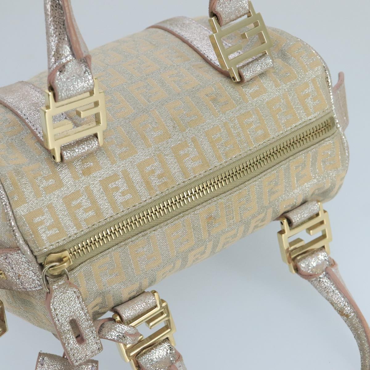FENDI Zucchino Canvas Hand Bag Silver 105253