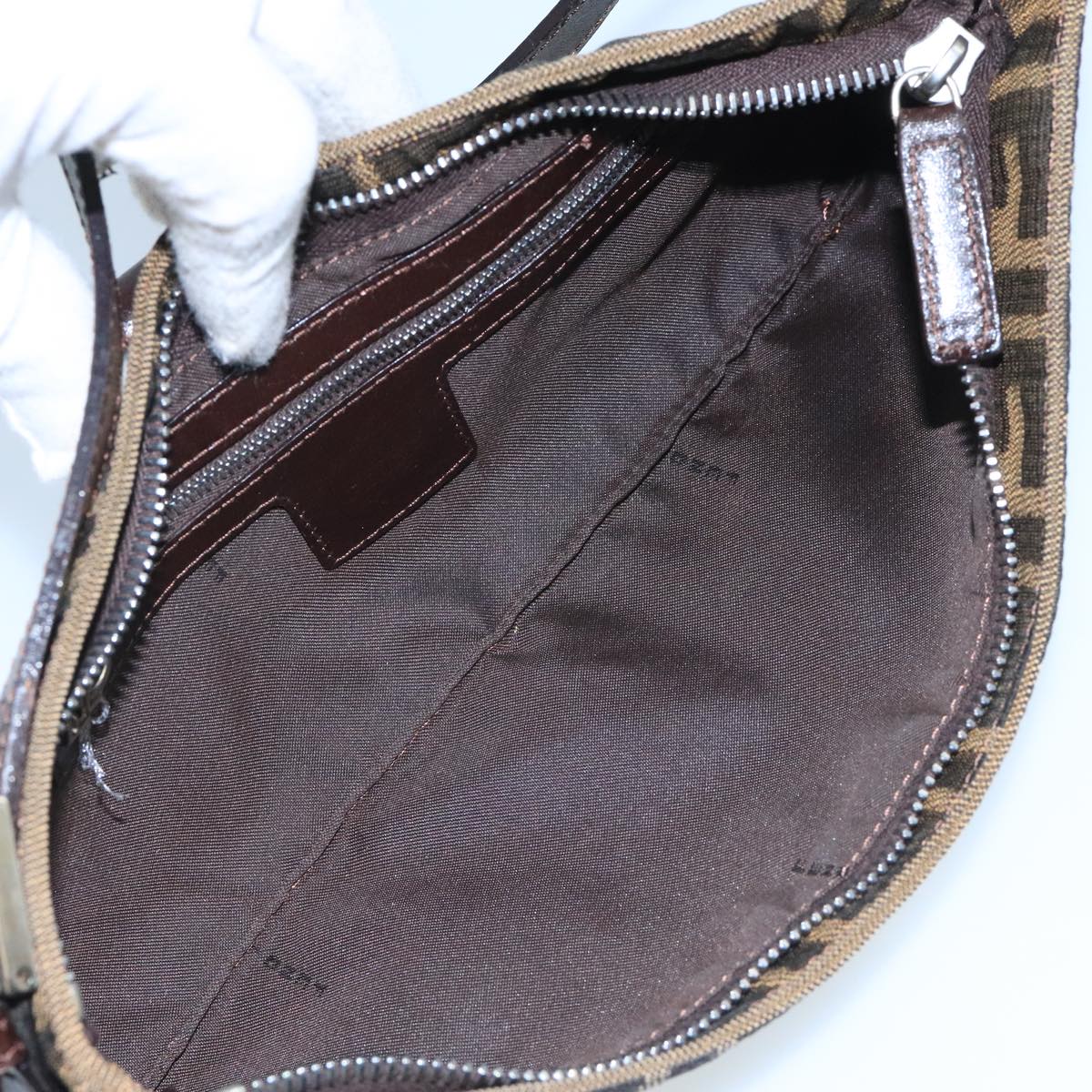 FENDI Zucca Canvas Mamma Shoulder Bag Brown Black Gold 105316