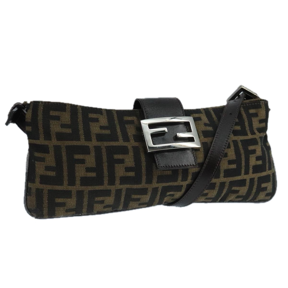 FENDI Zucca Canvas Mamma Shoulder Bag Brown Black Gold 105316