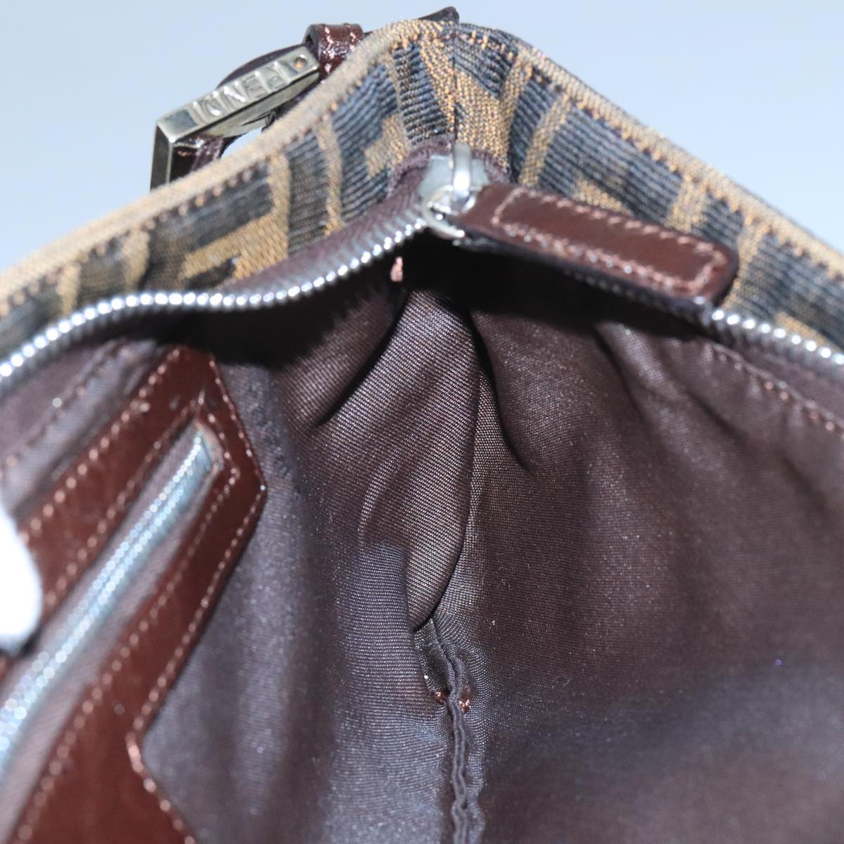 FENDI Zucca Canvas Mamma Shoulder Bag Brown Black Gold 105316