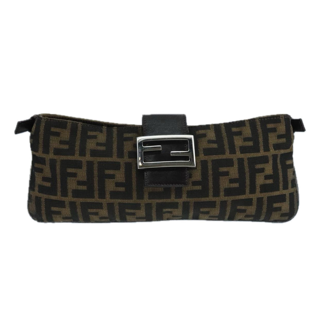FENDI Zucca Canvas Mamma Shoulder Bag Brown Black Gold 105316